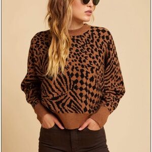 Amuse Society Cara Sweater in Leopard/Black Check